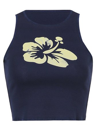 2021 Flower Print Crop Tank Top Navy Blue S In Tank Tops & Camis Online Store. Best For Sale | Emmiol.com