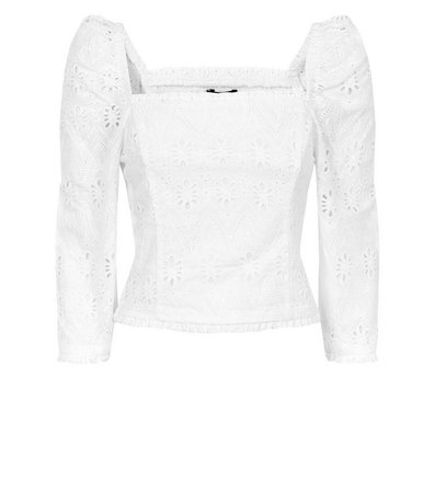 White Cut Out Embroidered Milkmaid Top | New Look