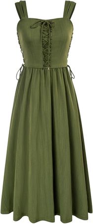 Amazon.com: Women Lace Up Sleeveless Fairycore Vintage Sweetheart Neck Midi Dress Green M : Clothing, Shoes & Jewelry