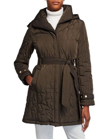Donna Karan Quilted Technical Hooded Coat