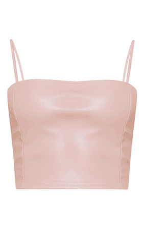 prettylittlething - light pink faux leather crop top