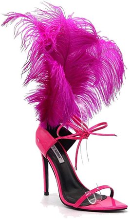 Amazon.com | Cape Robbin Jazmine Women's Feathered Stiletto High Heeled Sandals Fuchsia | Heeled Sandals