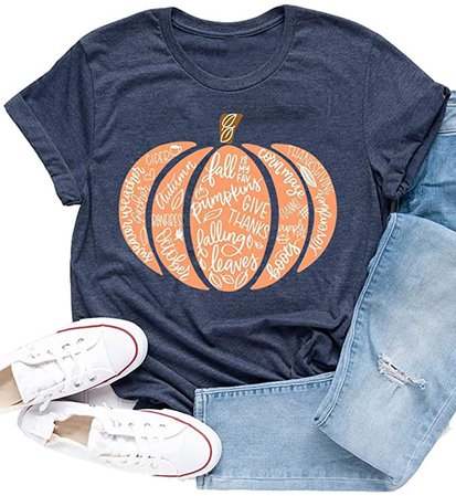 Ykomow Fall Pumpkin Shirts Womens Casual Autumn Thanksgiving Graphic Tees Halloween Tops at Amazon Women’s Clothing store