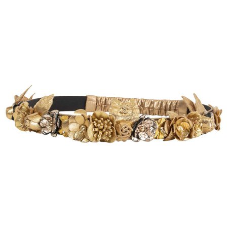 CHANEL metallic gold leather 2018 GREECE FLOWER EMBELLISHED Headband For Sale at 1stDibs