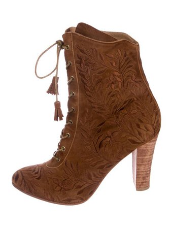 Ulla Johnson Audrey Embroidered Lace-Up Ankle Boots - Shoes - WUL31220 | The RealReal