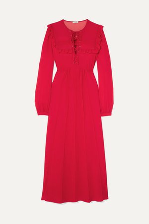 Miu Miu | Ruffled silk-georgette midi dress | NET-A-PORTER.COM
