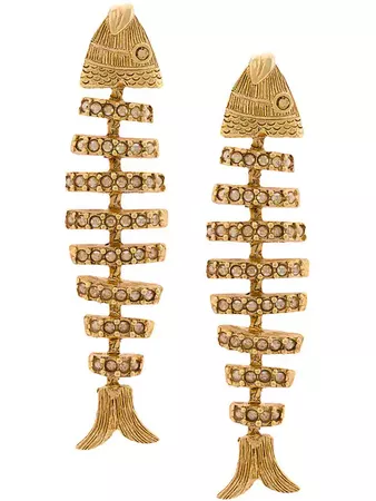 Oscar de la Renta Encrusted Pave Fish Earrings
