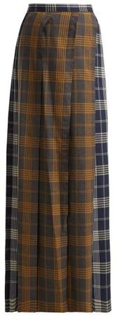 Contrast Panel Checked Wool Skirt - Womens - Grey Multi