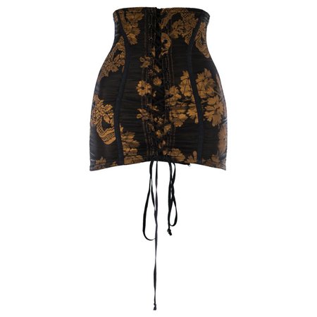 Dolce and Gabbana copper brocade and black spandex boned lace up corset, c. 1990s For Sale at 1stdibs