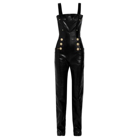 New Balmain Black Leather Jumpsuit Size FR38 $5000 With Tags For Sale at 1stDibs
