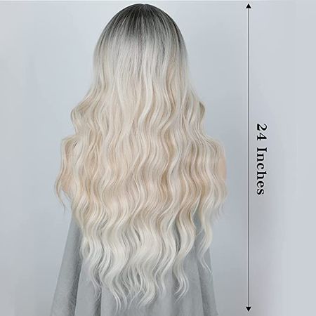 Amazon.com : Lativ Long Wavy Wig Ombre Platinum Blonde Wigs for Women Middle Part Curly Synthetic Hair Natural Looking Heat Resistant Fiber for Daily Party Use : Beauty & Personal Care