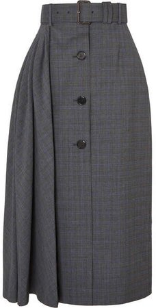 Pleated Prince Of Wales Checked Wool-blend Midi Skirt - Gray