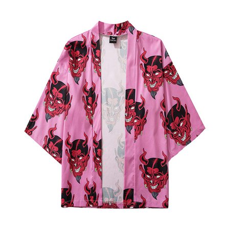 pink devil demon print kimono shirt coat jacket