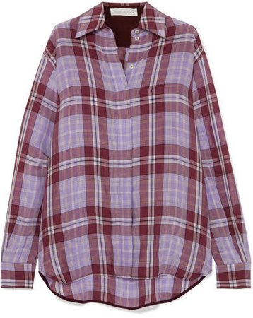 Oversized Checked Crinkled-taffeta Shirt - Lilac