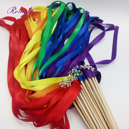 FREE SHIPPING Style A rainbow ribbon wedding wands with silver bell Wedding Ribbon Stick,ribbon Twirling Streamers-in Banners, Streamers & Confetti from Home & Garden on Aliexpress.com | Alibaba Group