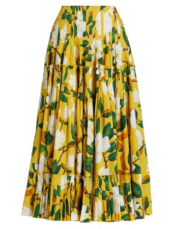 Shop Oscar de la Renta Magnolia Flower Pintuck Skirt | Saks Fifth Avenue