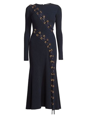 Alexander McQueen Lace-Up Rib-Knit Midi Dress