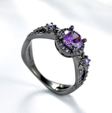 Black Crystal Amethyst Dark Gothic Purple Ring - Lajerrio Jewelry