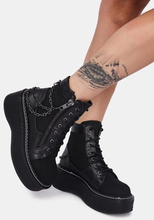 Demonia Emily-114 Chain Platform Boots - Black | Dolls Kill