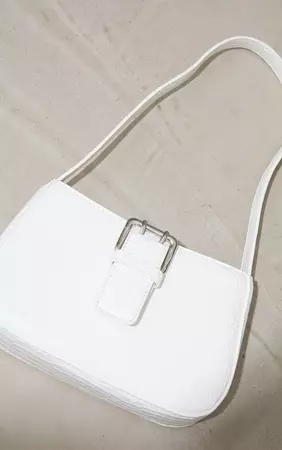 White Croc Buckle Front Shoulder Bag | PrettyLittleThing USA