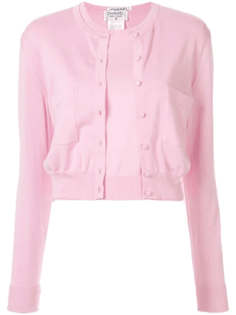 Pre-Owned Chanel Cropped Knitted Cardigan And Top Set In Pink | ModeSens