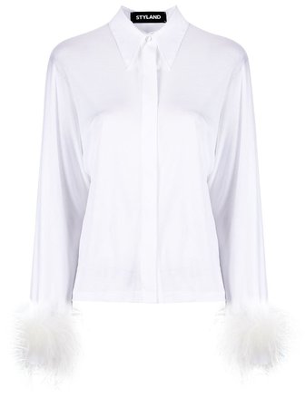 Shop white Styland feather-embellished shirt with Express Delivery - Farfetch