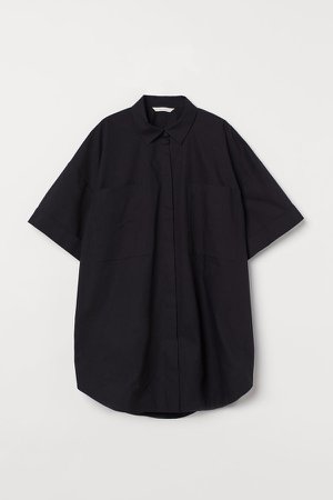 Short-sleeved Poplin Shirt - Black