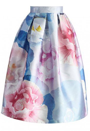 Bloom in Watercolor Printed Midi Skirt - Retro, Indie and Unique Fashion