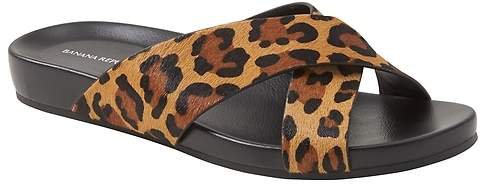 Leopard Print Crossover Slide Sandal