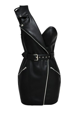 Clothing : Bodycon Dresses : 'Roselle' Black Vegan Leather One Shoulder Dress