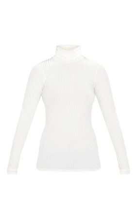 Rheta Cream Ribbed Polo Neck Top | Knitwear | PrettyLittleThing AUS