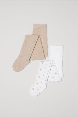 2-pack fine-knit tights - White/Glittery - Kids | H&M GB