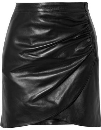 Wrap-effect Leather Mini Skirt - Black