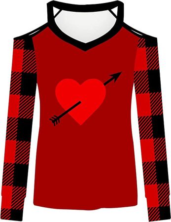 Amazon.com: Valentine's Day Blouse for Ladies Off Shoulder Print T-Shirt V-Neck Long Sleeve Clothes Spring Slim Comfy Pullover : Sports & Outdoors