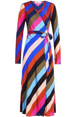 Striped Silk Wrap Dress Gr. US 10