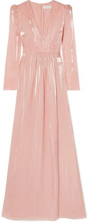Rosalie Gathered Metallic Chiffon Gown - Pastel pink