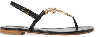 Crystal-embellished Leather Sandals - Black
