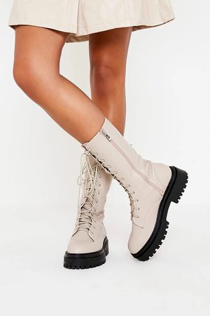 nude lace up boots