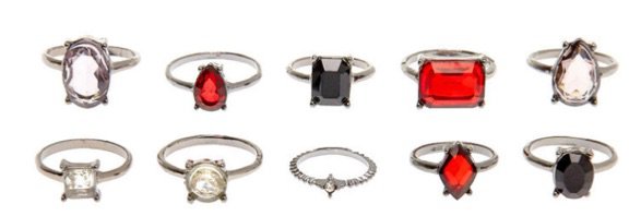 Silver Ring Set w/ Black/Red/Clear Stones