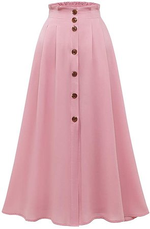 DRESSTELLS Women's Midi Skirt, Pocket & Button Front, High Waist A-Line Skirt, Elastic Band at Amazon Women’s Clothing store