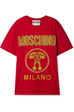 Moschino | Oversized embroidered cotton-jersey T-shirt | NET-A-PORTER.COM