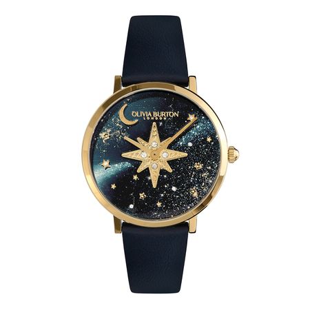 Celestial 35mm Nova Slim Gold & Sapphire Blue Leather Strap Watch | Olivia Burton London
