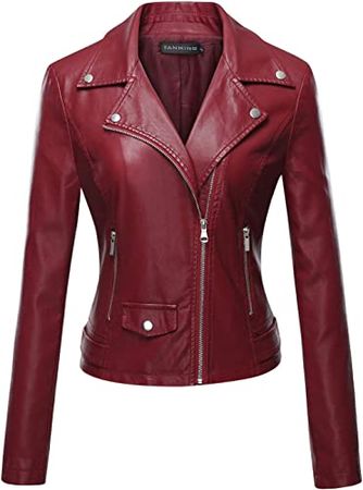 Tanming Women's Casual Moto Bomber Short PU Faux Leather Jacket Coat Outwear