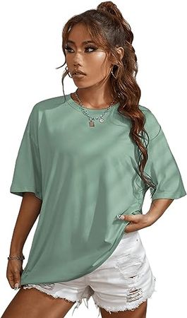 SweatyRocks Women's Short Sleeve Round Neck Tee Graphic Oversized T-Shirt at Amazon Women’s Clothing store