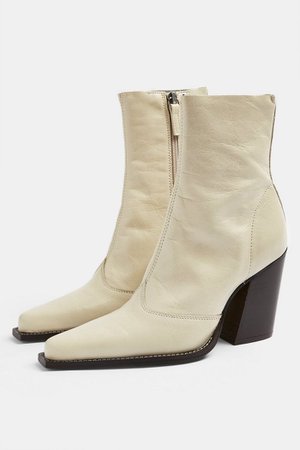 HUNGARY Ecru Leather Western Boots | Topshop