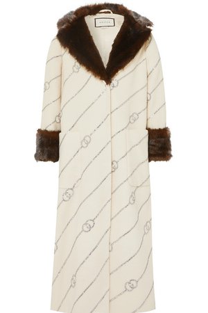 Gucci | Faux fur-trimmed crystal-embellished wool-felt coat | NET-A-PORTER.COM