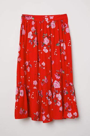 Patterned Flounced Skirt - Red