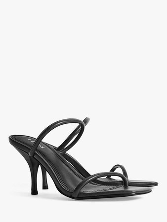 Reiss Magda Leather Strappy Heeled Sandals, Black at John Lewis & Partners