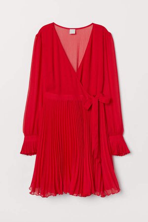 Chiffon Wrap Dress - Red