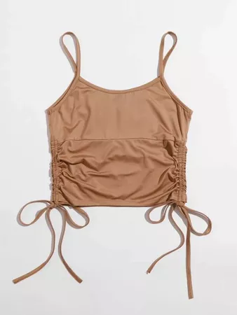 Drawstring Side Ruched Bust Cami Top | SHEIN USA camel